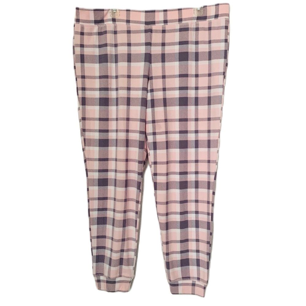 J + G PJ Pants Women XL Pink Gray Plaid Loungewear Jogger Buttery Soft Preppy